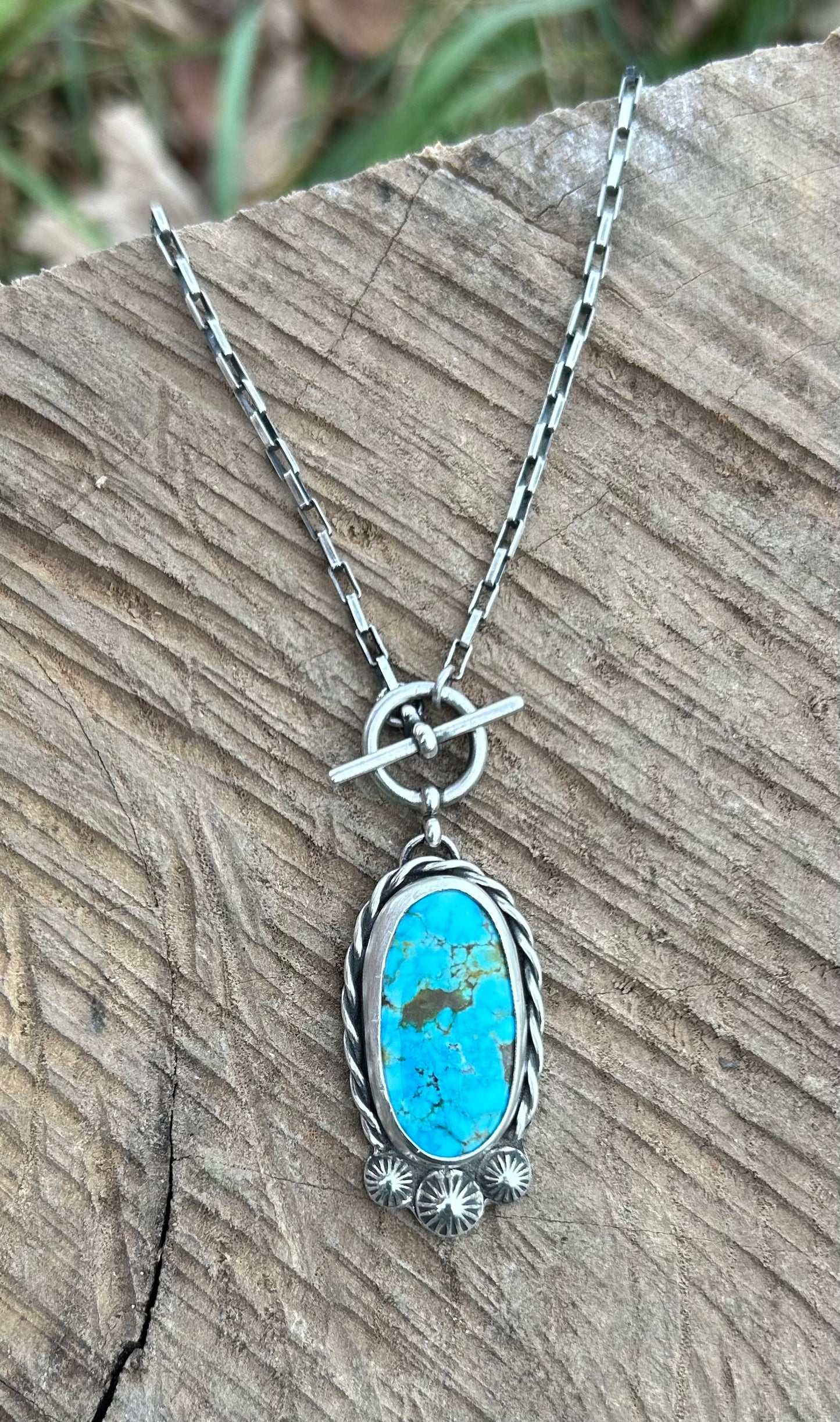 The Kai Toggle Necklace, 17”, Kingman Turquoise & Sterling Silver