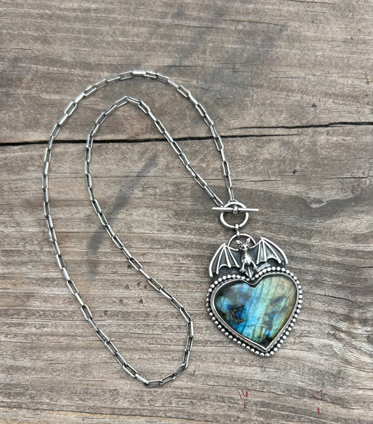 Labradorite Bat Pendant with Toggle Clasp Chain