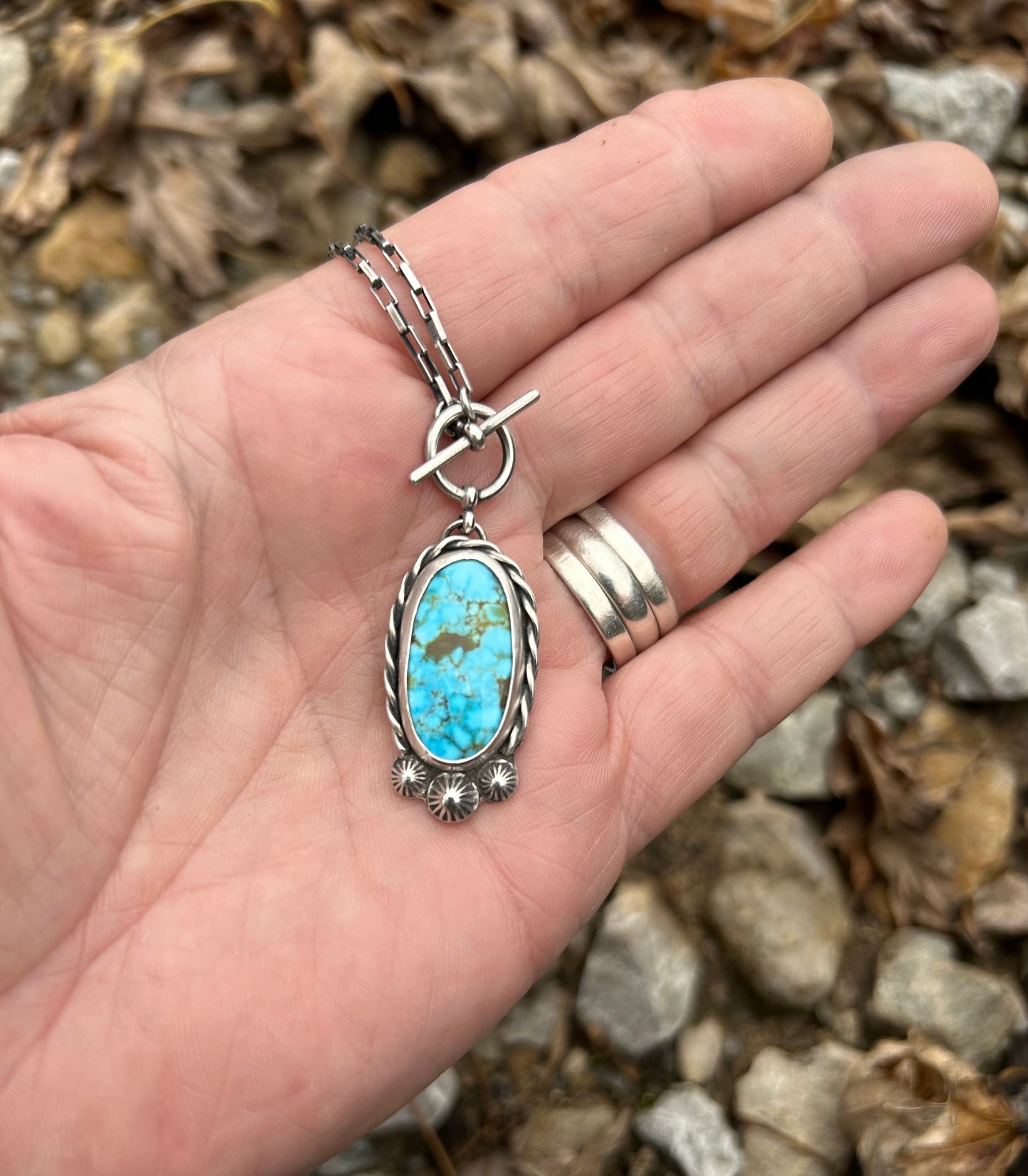 The Kai Toggle Necklace, 17”, Kingman Turquoise & Sterling Silver