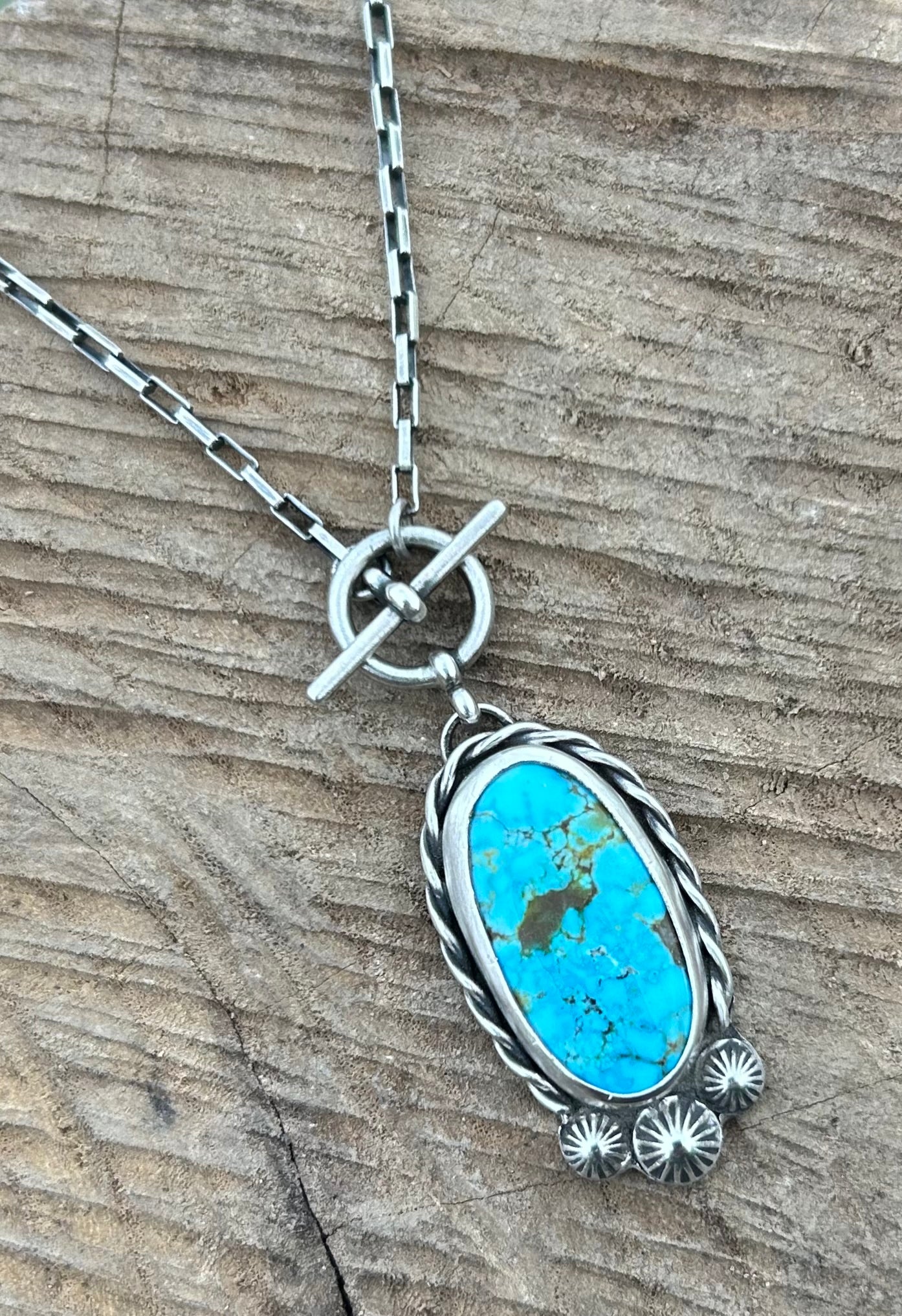 The Kai Toggle Necklace, 17”, Kingman Turquoise & Sterling Silver