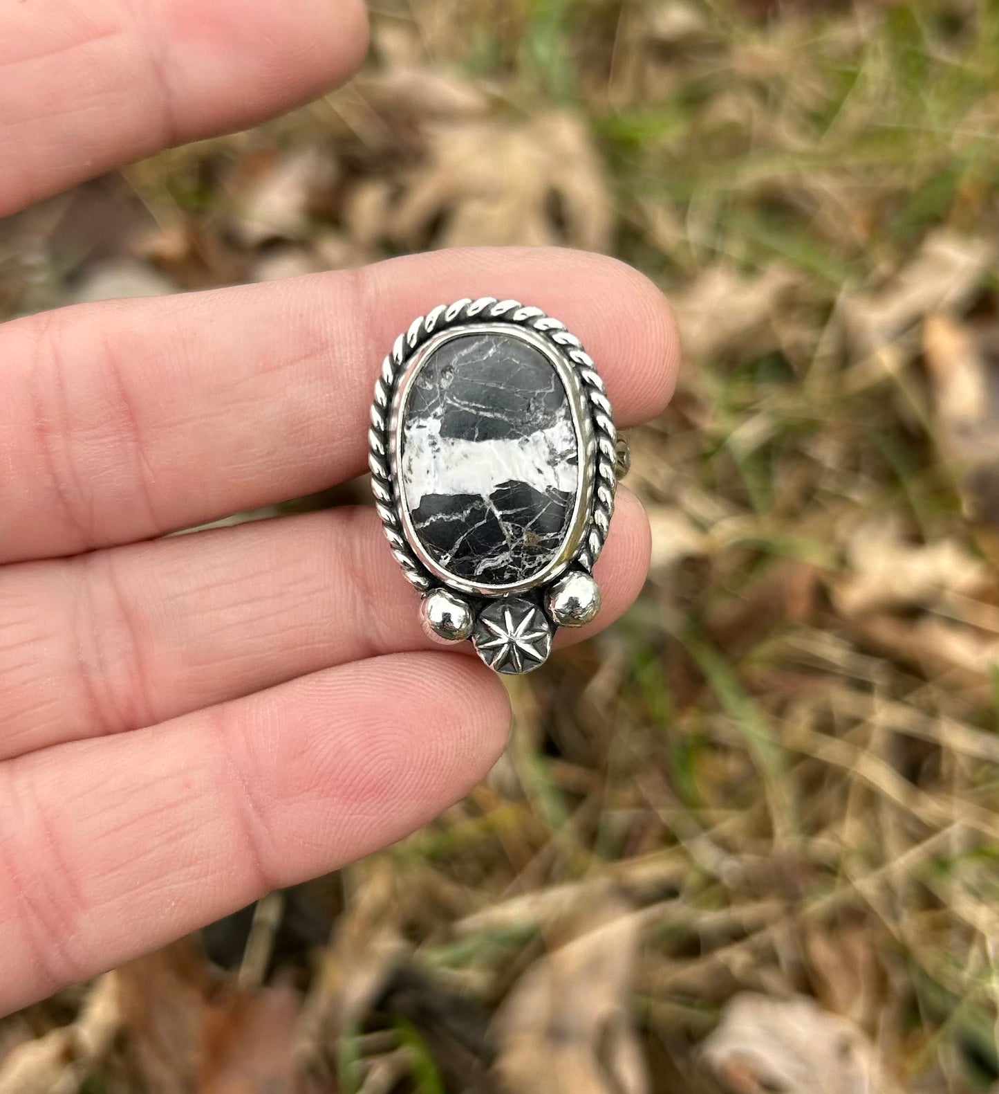The Cato Ring, White Buffalo & Sterling Silver, US Size 8