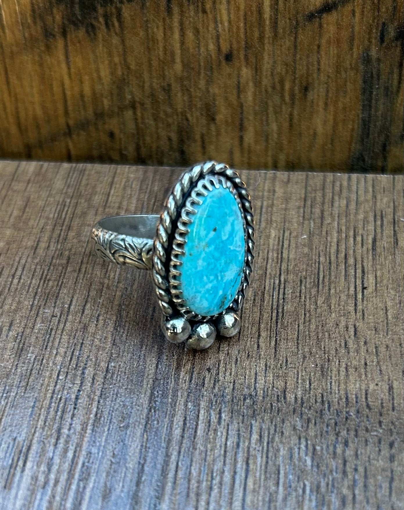 The Summit Ring, Morenci Turquoise & Solid Sterling Silver, US Size 6 3/4