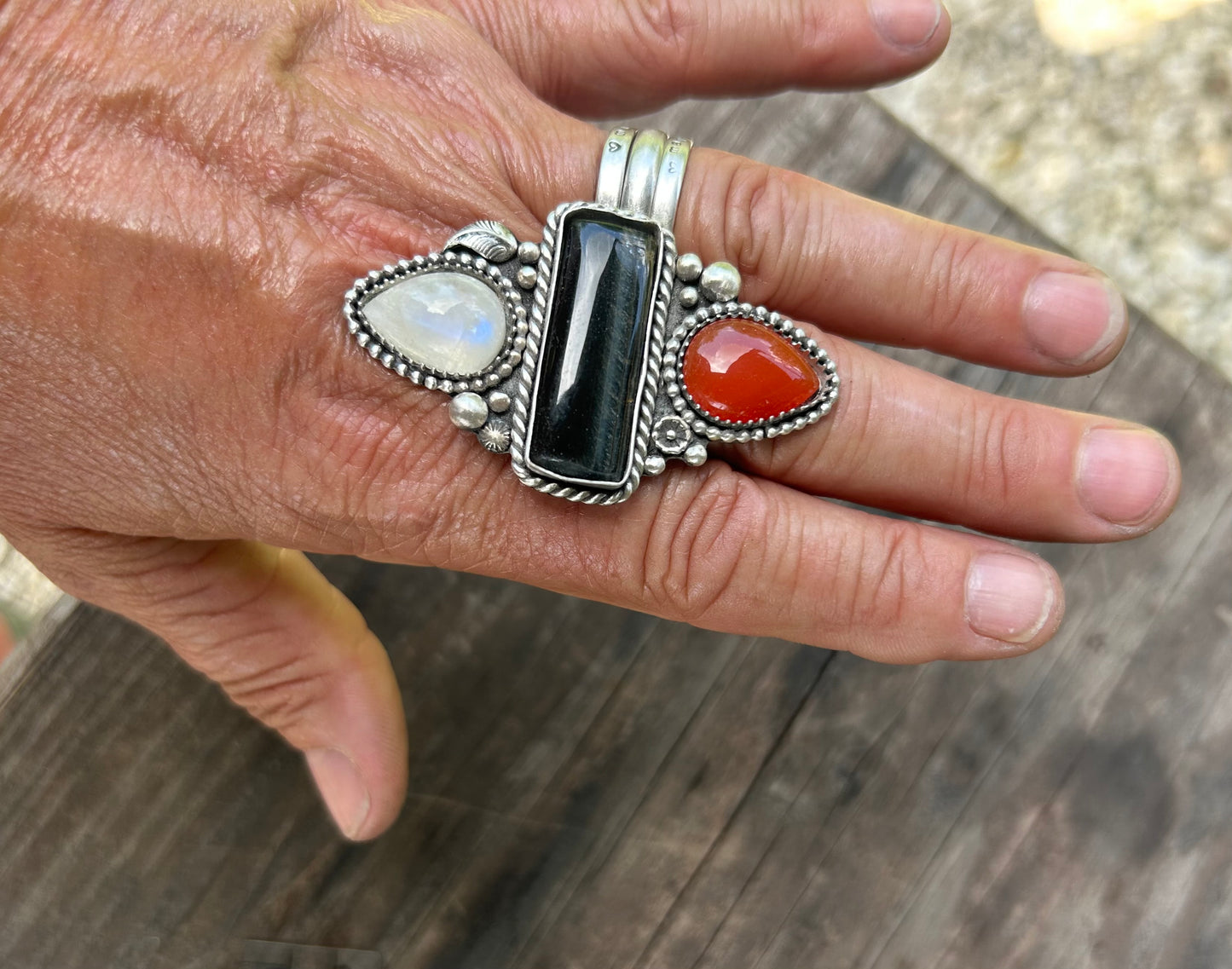 Carnelian, Black Tiger Eye, Moonstone Statement Ring, Multi Stone, Finished To Your Size