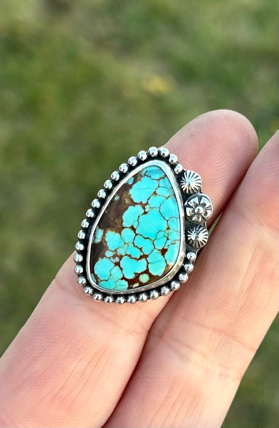 The Nova Ring. Number 8 Turquoise and Sterling Silver, US Size 8