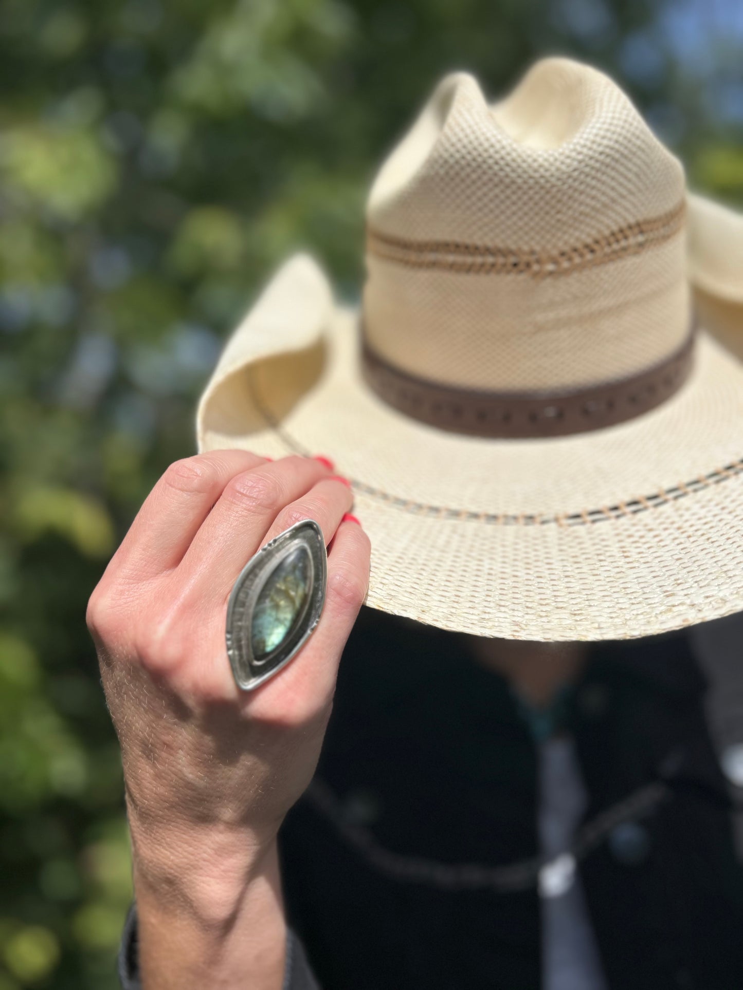 The Aston Ring, Labradorite Statement Ring, Double Band, US 8 3/4