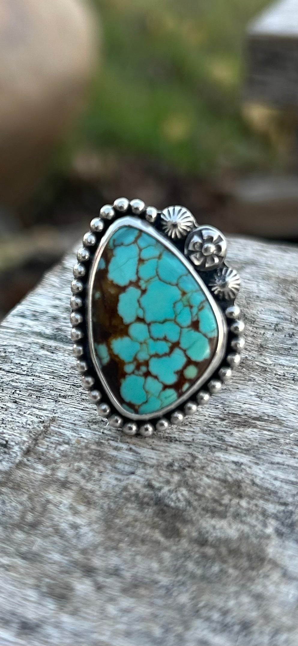 The Nova Ring. Number 8 Turquoise and Sterling Silver, US Size 8