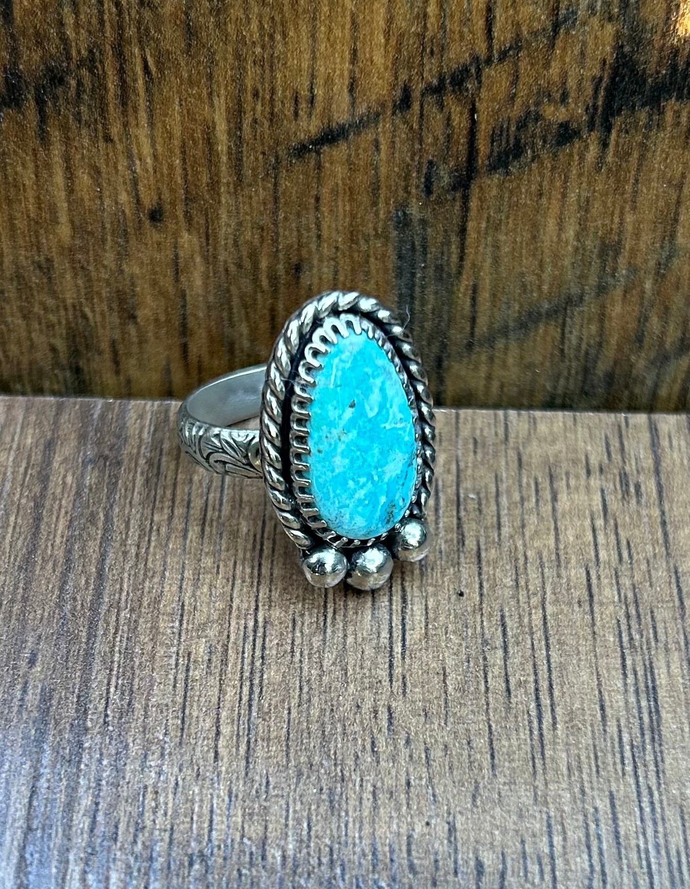 The Summit Ring, Morenci Turquoise & Solid Sterling Silver, US Size 6 3/4