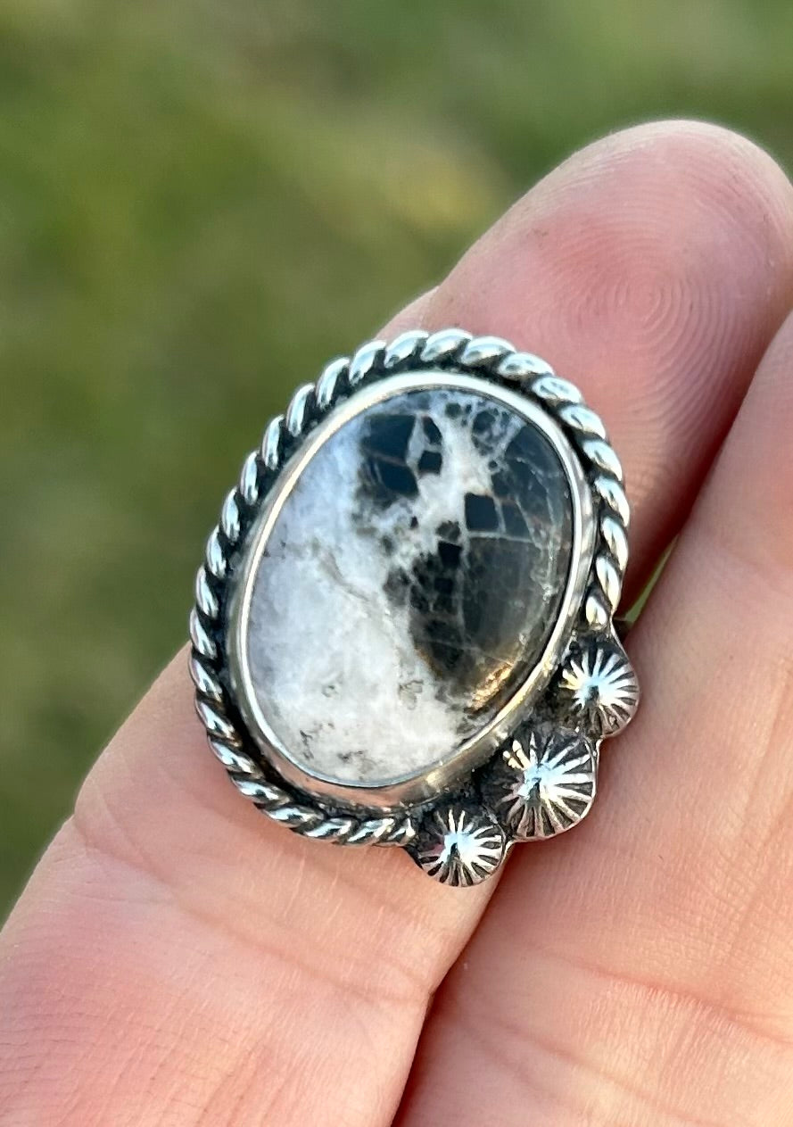 The Apollo Ring. White Buffalo and Sterling Silver, US Size 7