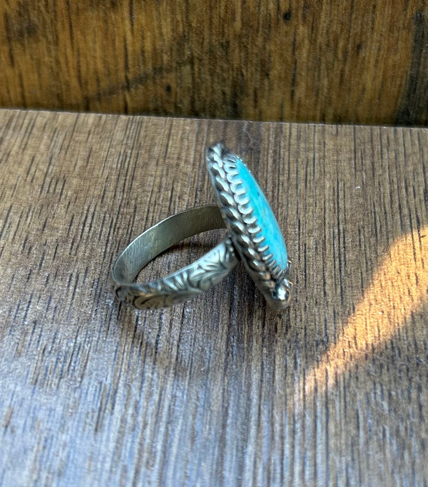 The Summit Ring, Morenci Turquoise & Solid Sterling Silver, US Size 6 3/4