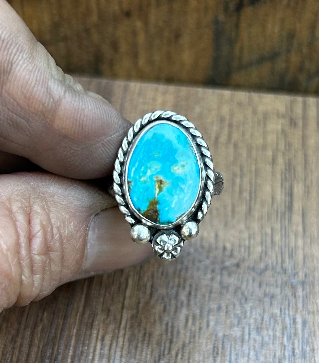 The Wilder Ring, Kingman Turquoise & Solid Sterling Silver, US Size 7