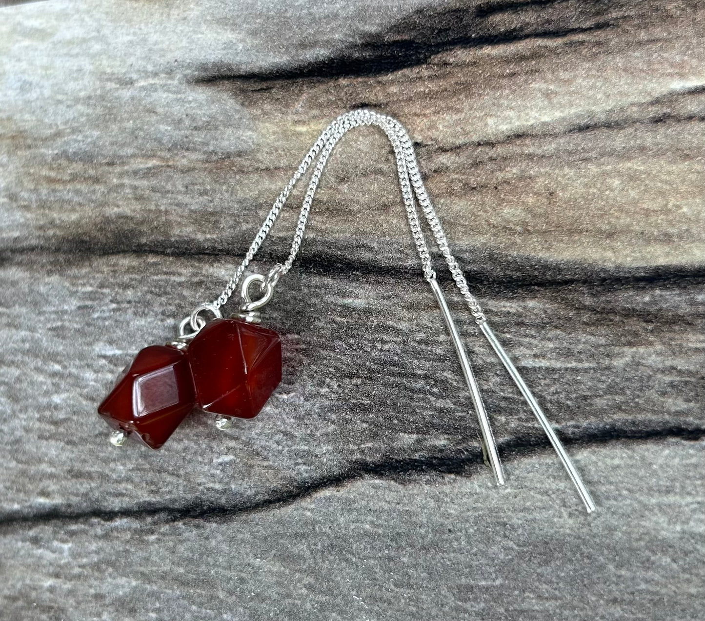 The Estes Earrings, Carnelian Threaders, Sterling Silver