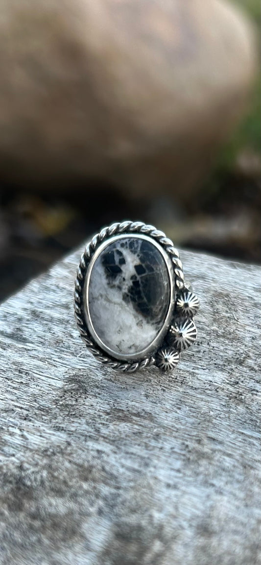 The Apollo Ring. White Buffalo and Sterling Silver, US Size 7