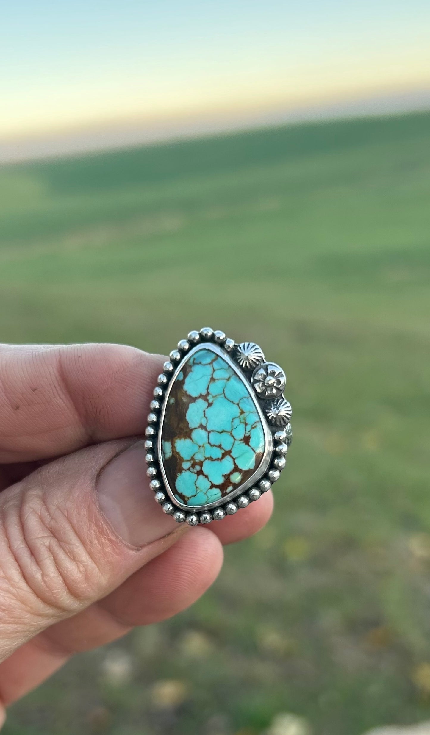 The Nova Ring. Number 8 Turquoise and Sterling Silver, US Size 8