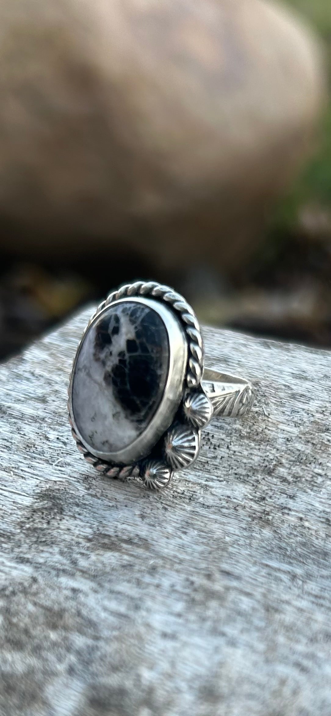 The Apollo Ring. White Buffalo and Sterling Silver, US Size 7