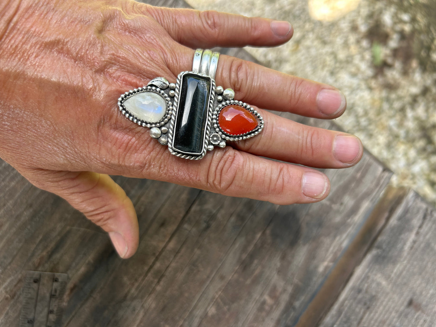 Carnelian, Black Tiger Eye, Moonstone Statement Ring, Multi Stone, Finished To Your Size