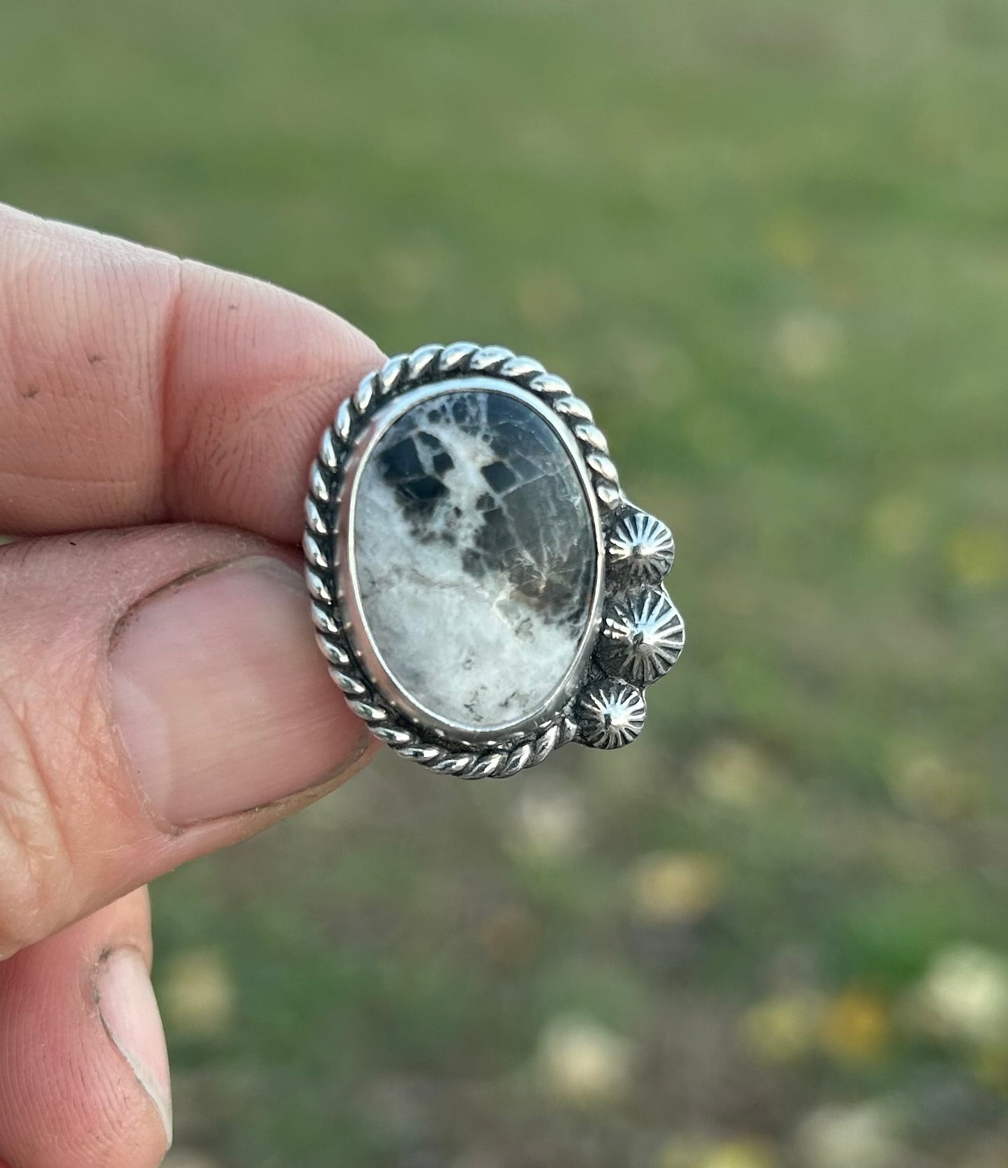 The Apollo Ring. White Buffalo and Sterling Silver, US Size 7