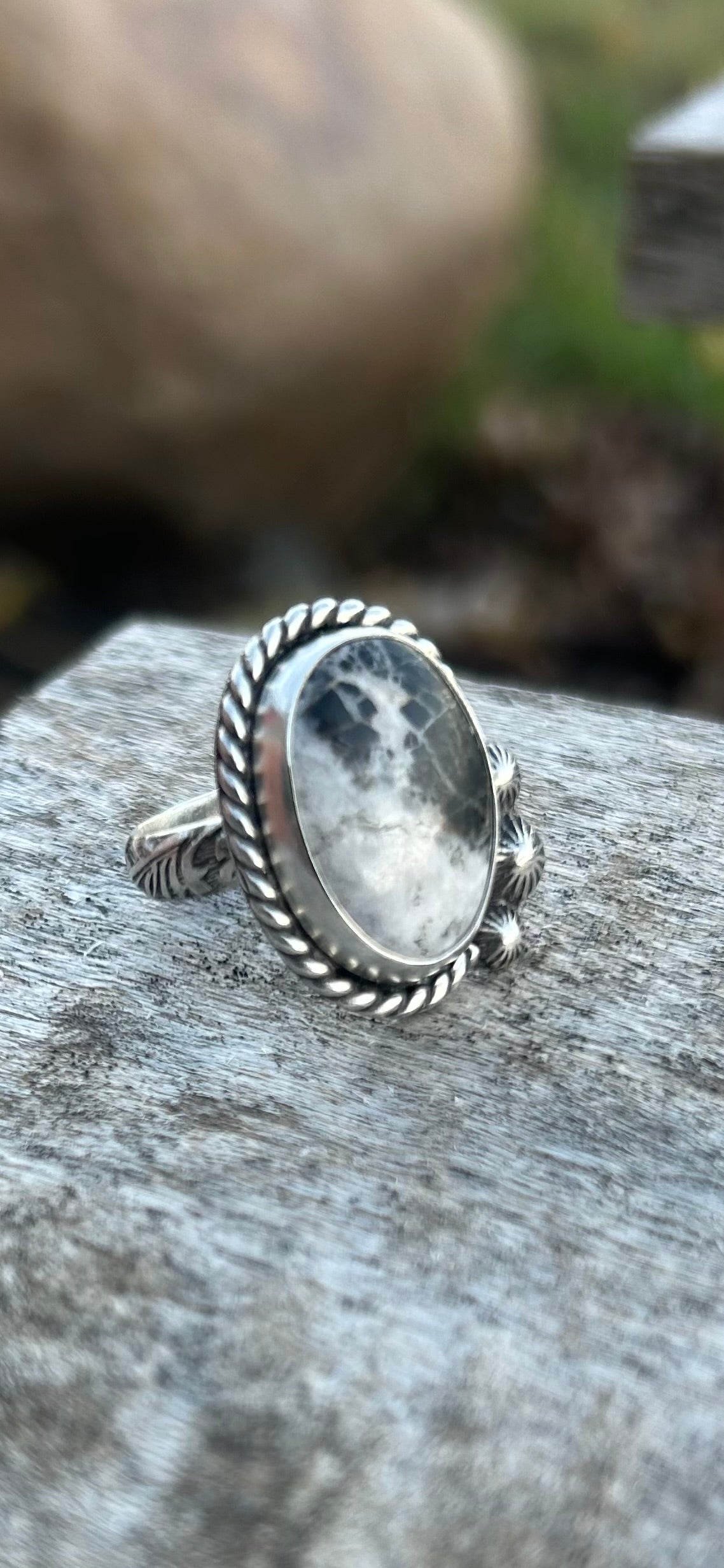 The Apollo Ring. White Buffalo and Sterling Silver, US Size 7