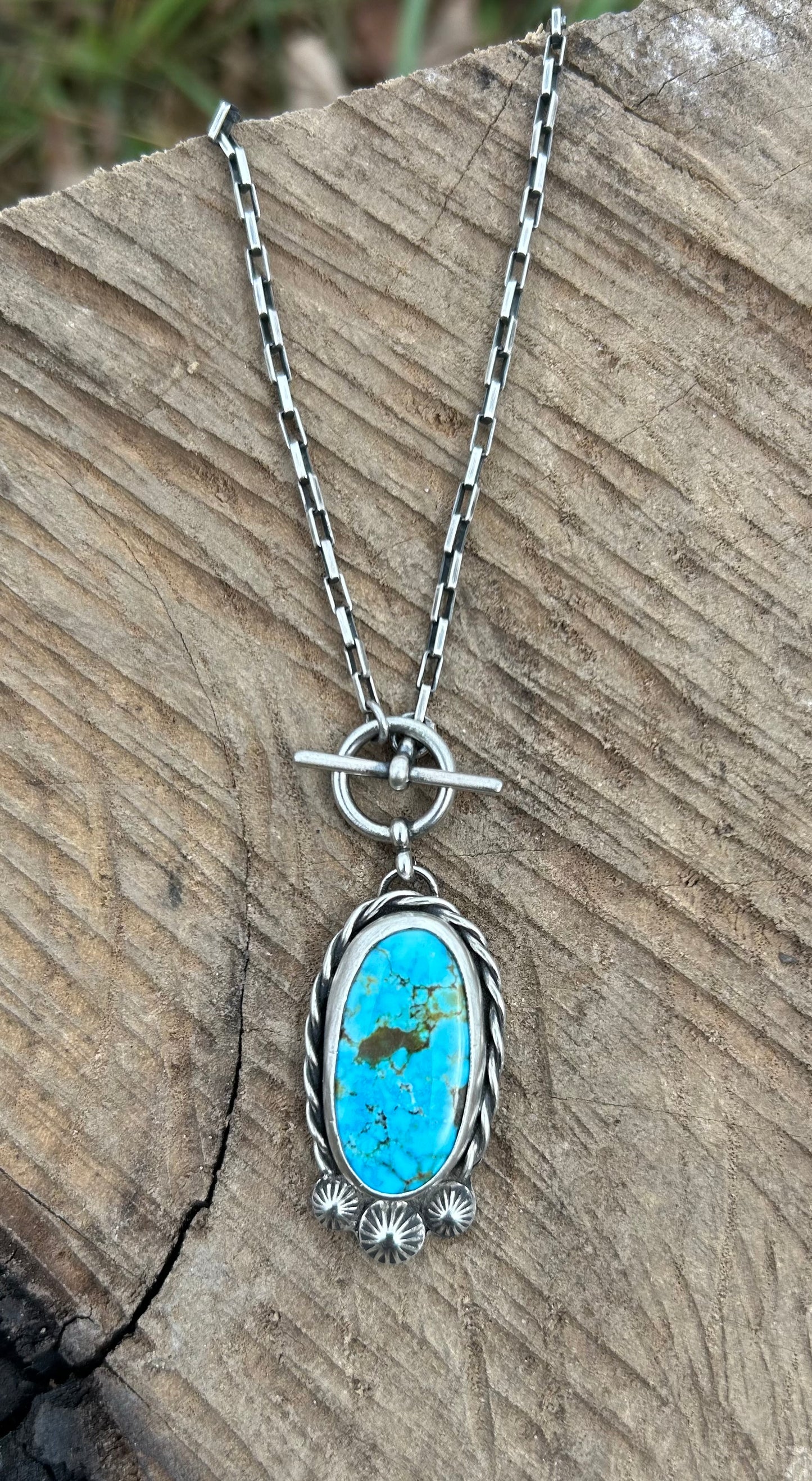 The Kai Toggle Necklace, 17”, Kingman Turquoise & Sterling Silver