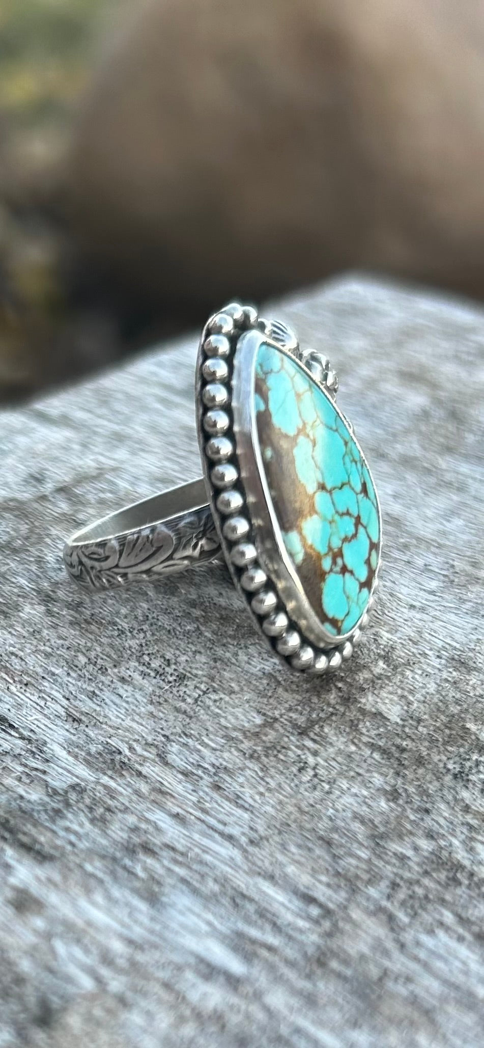 The Nova Ring. Number 8 Turquoise and Sterling Silver, US Size 8