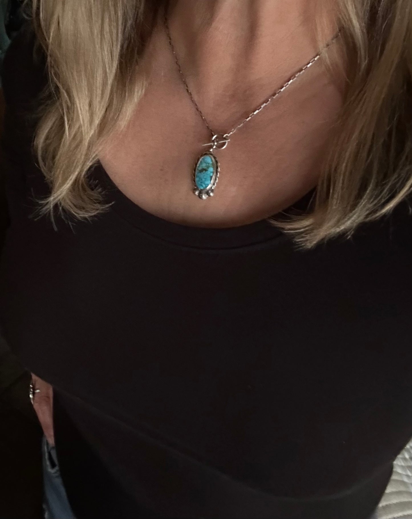 The Kai Toggle Necklace, 17”, Kingman Turquoise & Sterling Silver