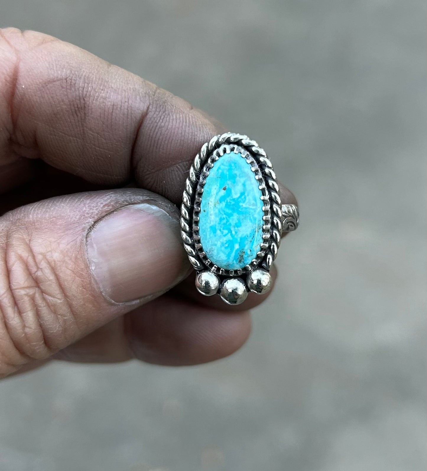 The Summit Ring, Morenci Turquoise & Solid Sterling Silver, US Size 6 3/4