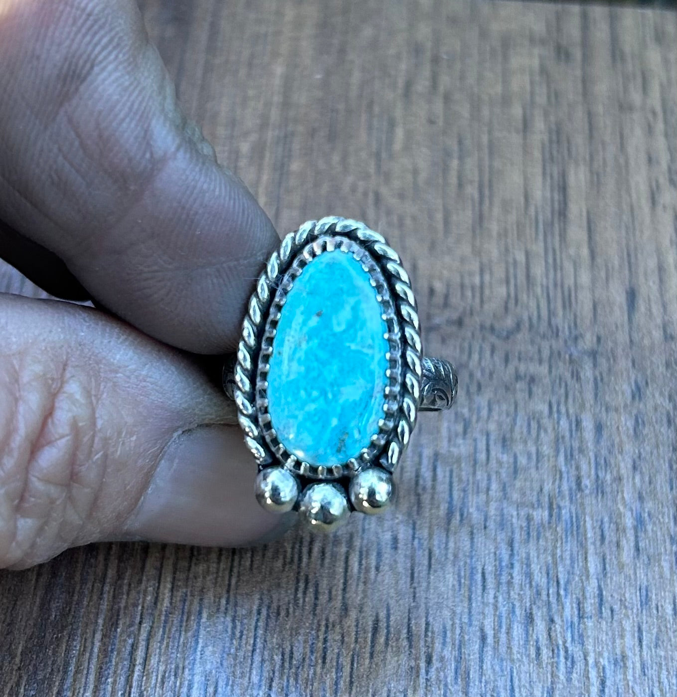 The Summit Ring, Morenci Turquoise & Solid Sterling Silver, US Size 6 3/4