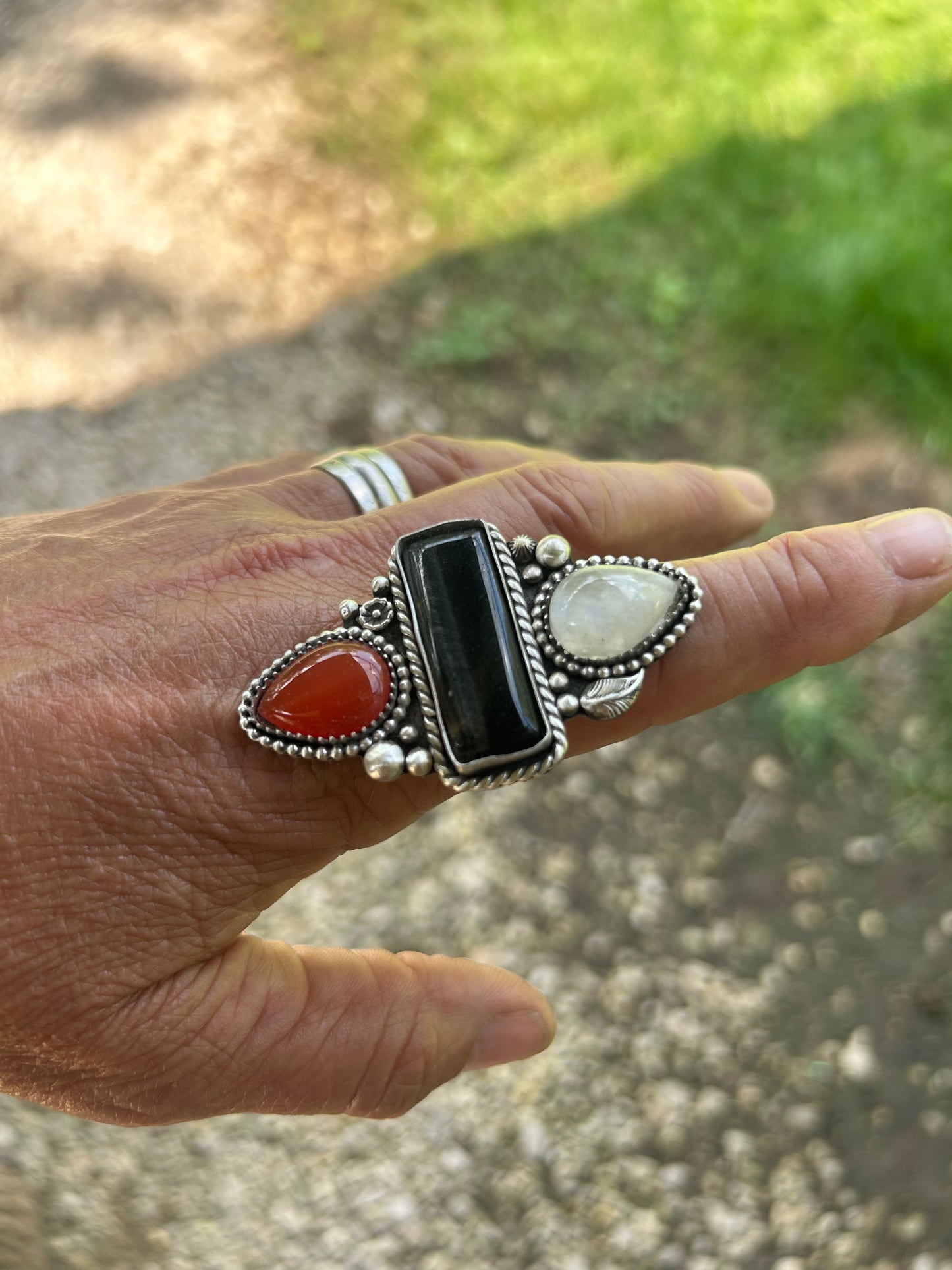 Carnelian, Black Tiger Eye, Moonstone Statement Ring, Multi Stone, Finished To Your Size