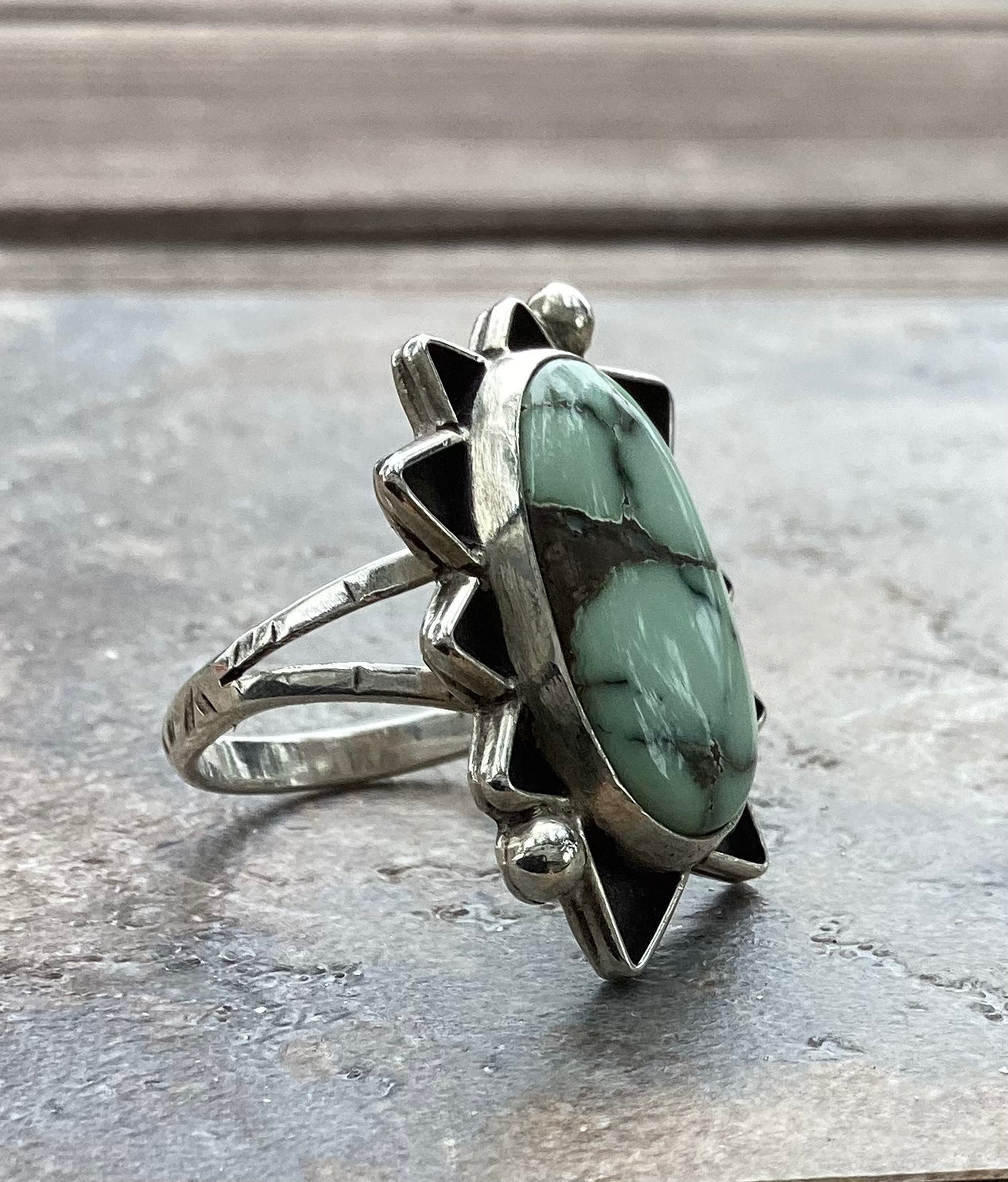 The Starship Ring, Poseidon Variscite, Split Band, US Size 7 3/4 - 8.