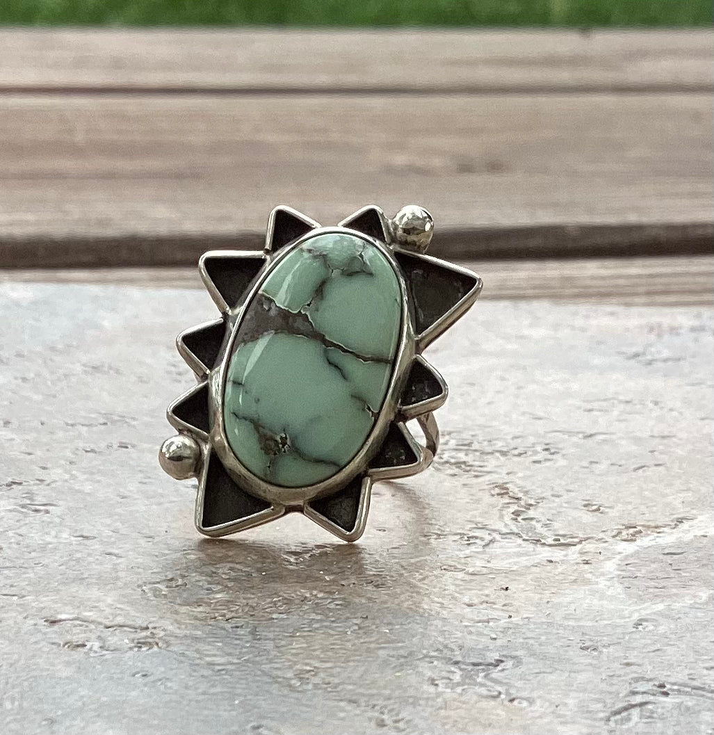 The Starship Ring, Poseidon Variscite, Split Band, US Size 7 3/4 - 8.