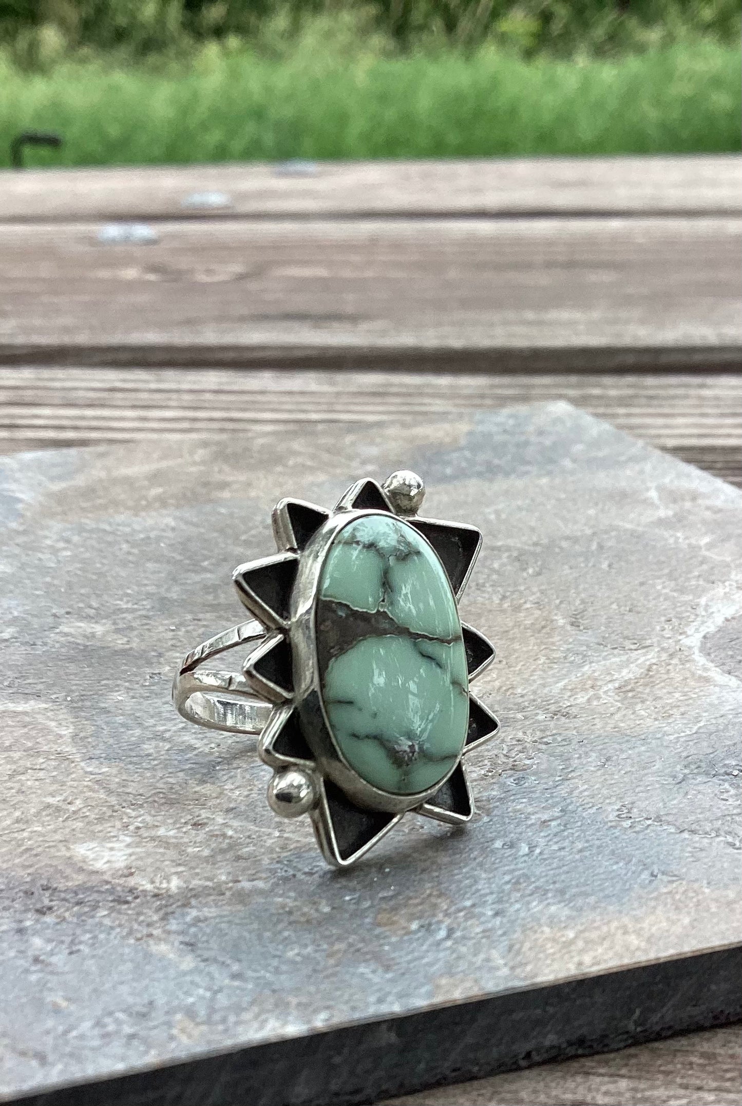 The Starship Ring, Poseidon Variscite, Split Band, US Size 7 3/4 - 8.