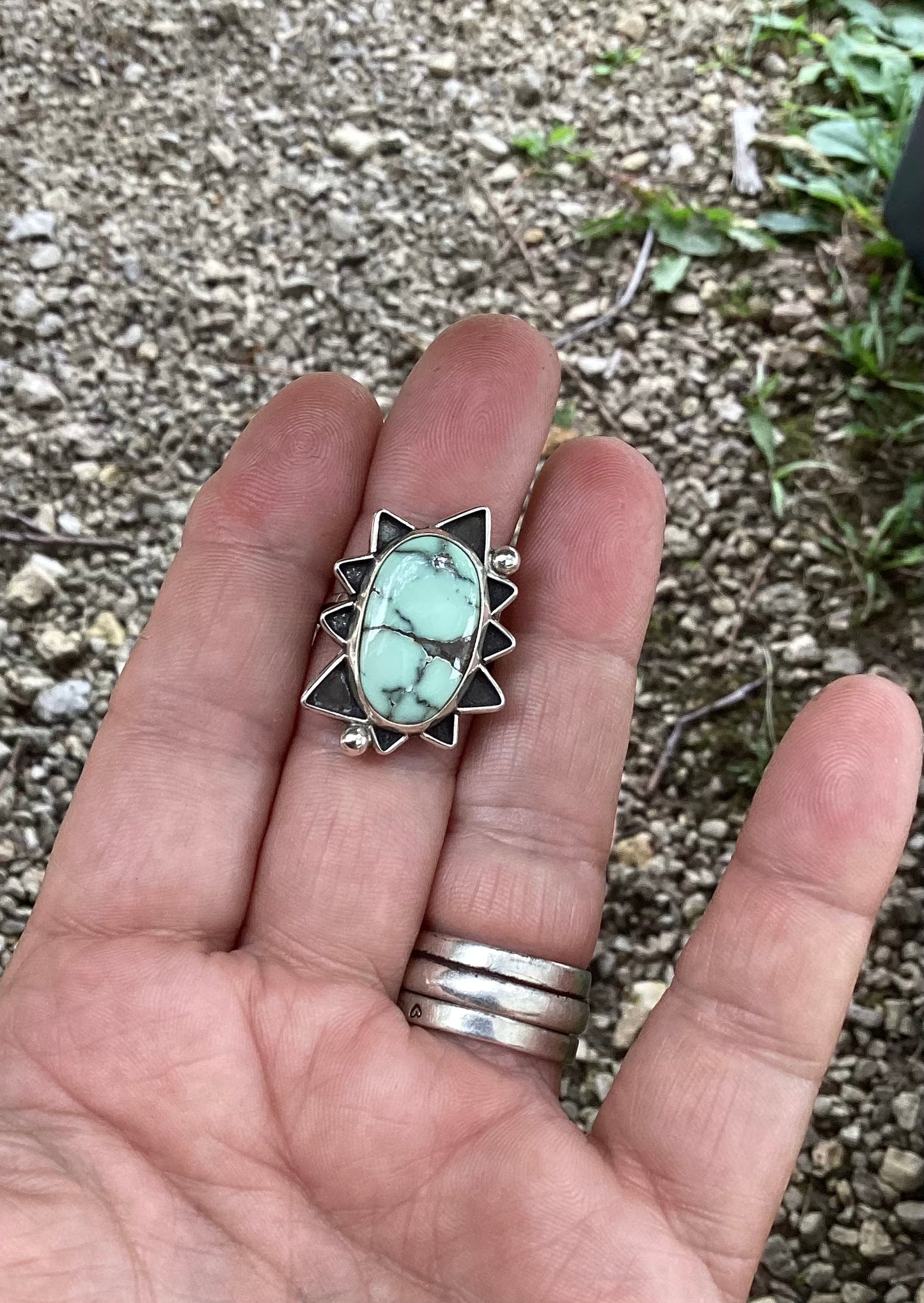 The Starship Ring, Poseidon Variscite, Split Band, US Size 7 3/4 - 8.