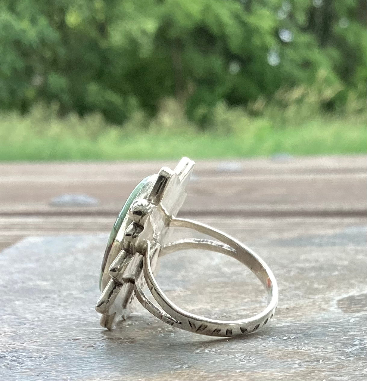 The Starship Ring, Poseidon Variscite, Split Band, US Size 7 3/4 - 8.