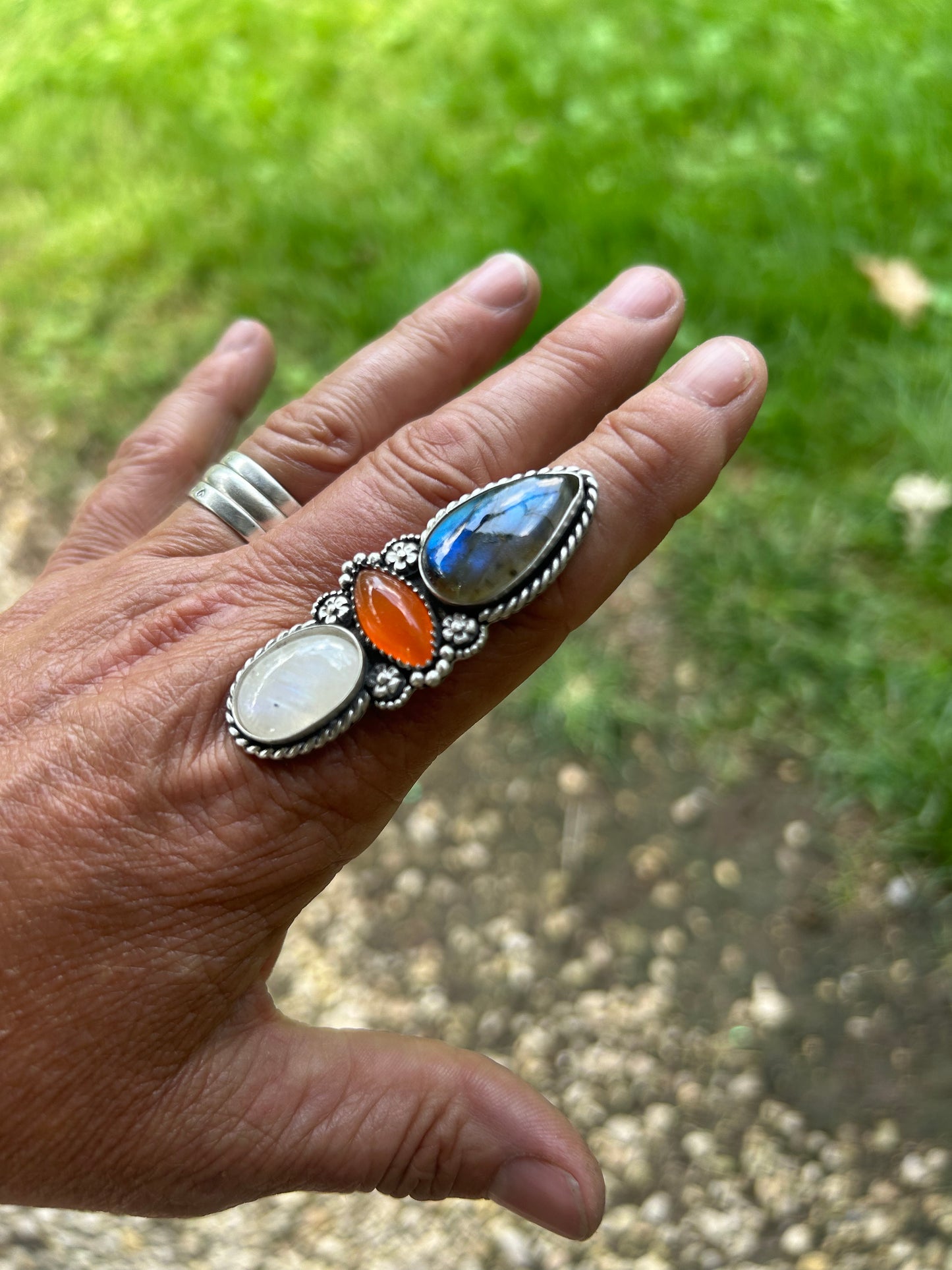 Labradorite, Carnelian and Moonstone Ring, Unfinished, You Pick Size!